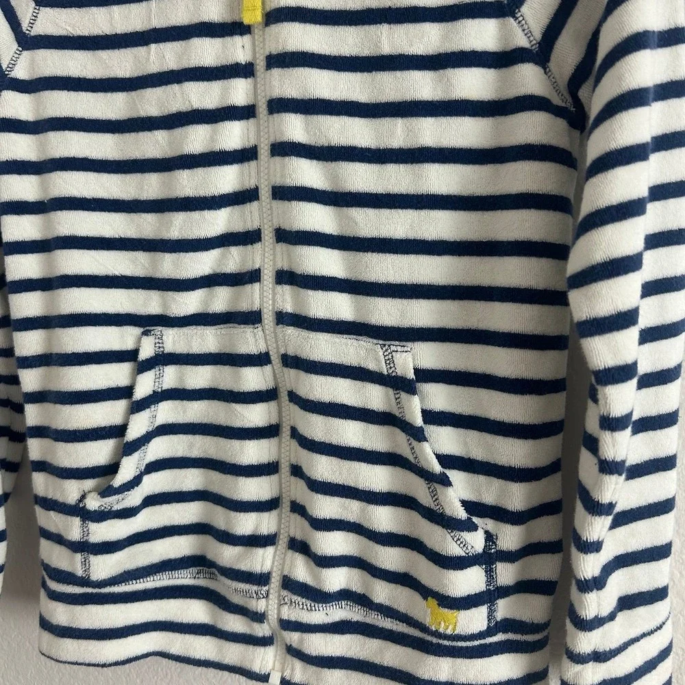 Mini Boden Boys Terry Cloth Striped Zip Up Jacket with Hood 11-12Y